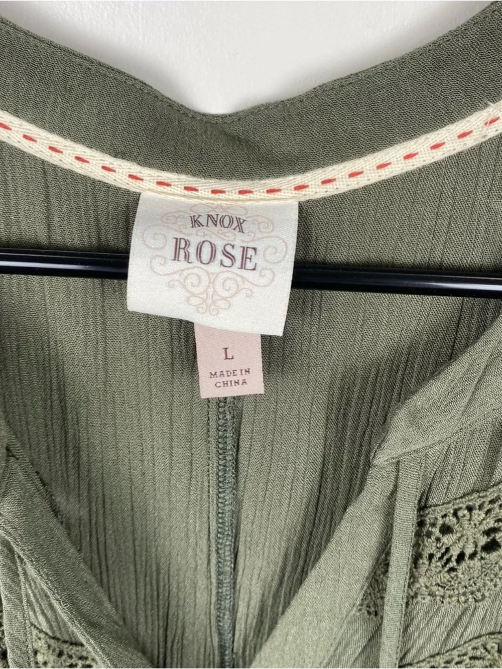 Knox Rose Women's Sleeveless Olive Green Crochet Button-Front Midi Dress Large - Picture 3 of 4